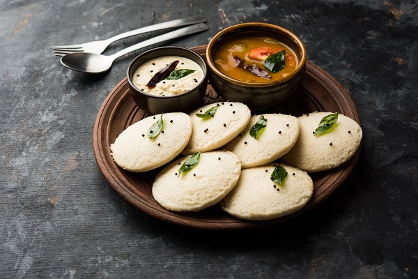 Idli with Sambar and Chutney